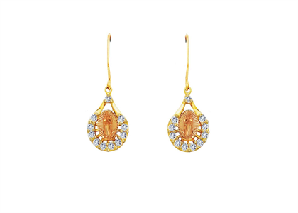 Two Tone Plated Virgin Mary CZ Earring